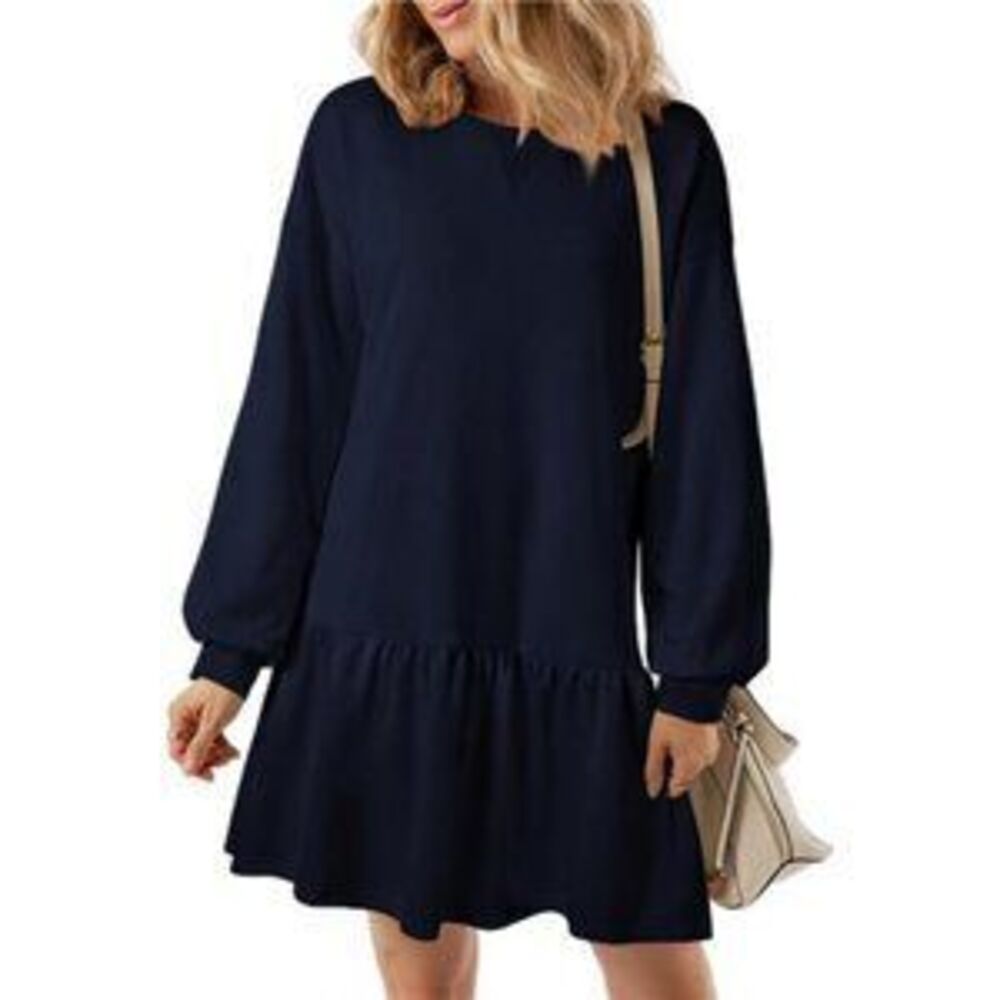 Women's Long Sleeve Crewneck Rib Knit Patchwork Sweatshirt Mini Dress